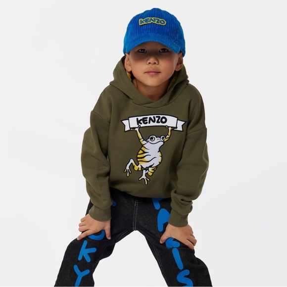 Kenzo kids designer Olive frog Hoodie - Picture 1 of 9